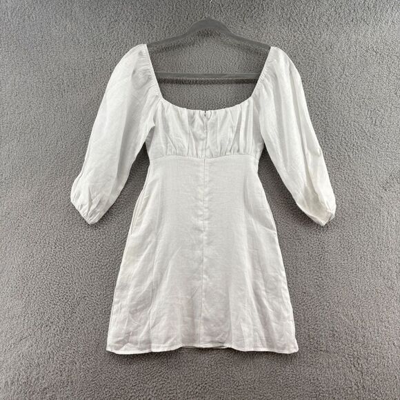 DISSH Linen Mini Dress size 2 Puff Sleeve square neck coastal - Picture 10 of 11